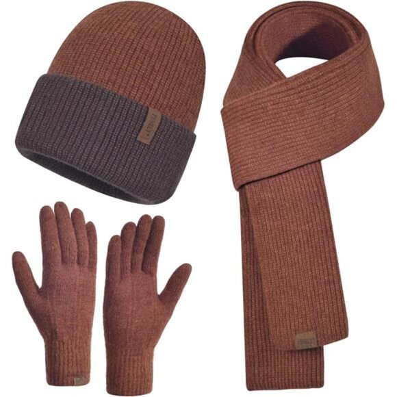 Winter Beanie‎ Hat Scarf Touchscreen Gloves Set for Women Knit Warmer Thick - Picture 1 of 7